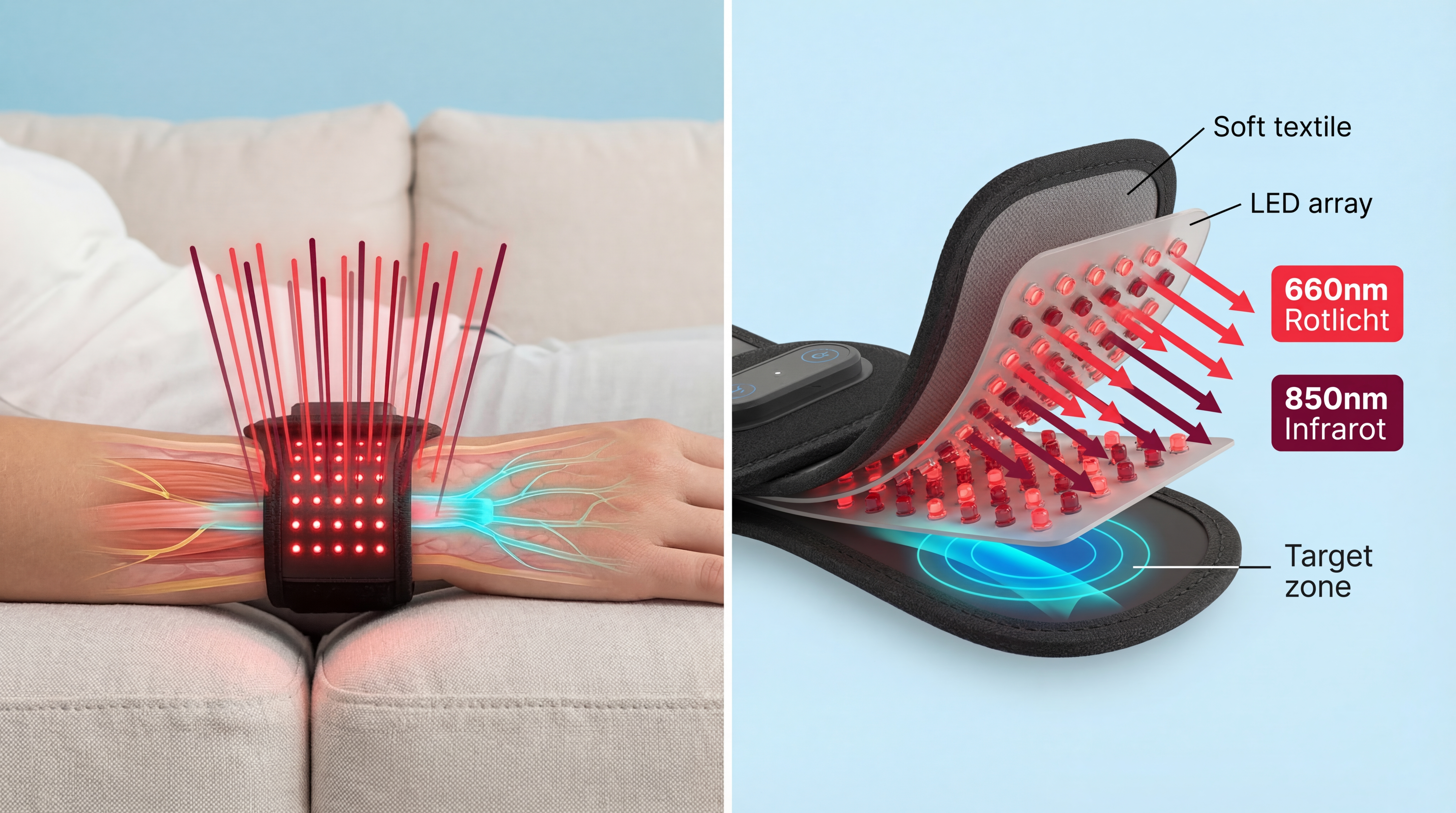 NervoCare Technologie — 660nm und 850nm Wellenlängen